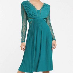 Long Sleeve Midi Cocktail Dress - Teal Green